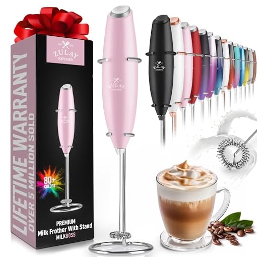 Zulay Milk Boss (Batteries Included) Milk Frother Electric Foam Maker - Whisk Milk Frother Handheld Drink Mixer - Battery Operated Coffee Frother For Lattes, Cappuccino, Frappe, Matcha - Rose Pink