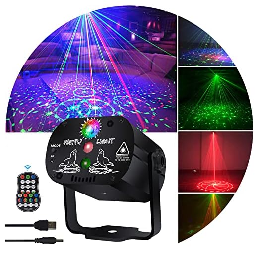 Stage and led Lights KisMee DJ Disco Projector Party Lights Sound Activated Time Function with Remote Control for Xmas Club Bar Halloween Decorations Gift Birthday Wedding (USB No Battery)