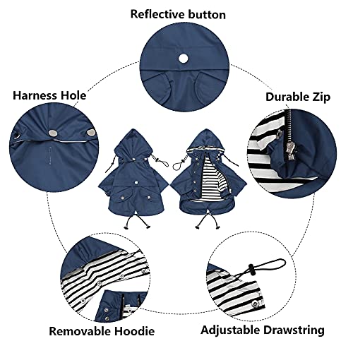 Morezi Dog Zip Up Dog Raincoat with Reflective Buttons, Rain/Water Resistant, Adjustable Drawstring, Removable Hood, Dog Raincoats with Legs 8lbs to 80lbs Available – Dark Blue – L Morezi Dog Zip Up Dog Raincoat with Reflective Buttons, Rain/Water Resistant, Adjustable Drawstring, Removable Hood, Dog Raincoats with Legs 8lbs to 80lbs Available – Dark Blue – L