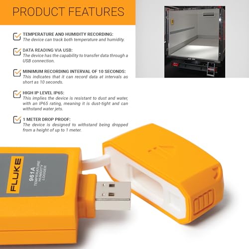 Image of Fluke 961A Temperature Humidity Data Logger FDA Complaint USB Connection 32000 Points Record Capacity -30.0C to 70.0C IP65 Refrigerator Thermometer for Vaccine RH Monitor Freezer Cold Storage (1Pcs)