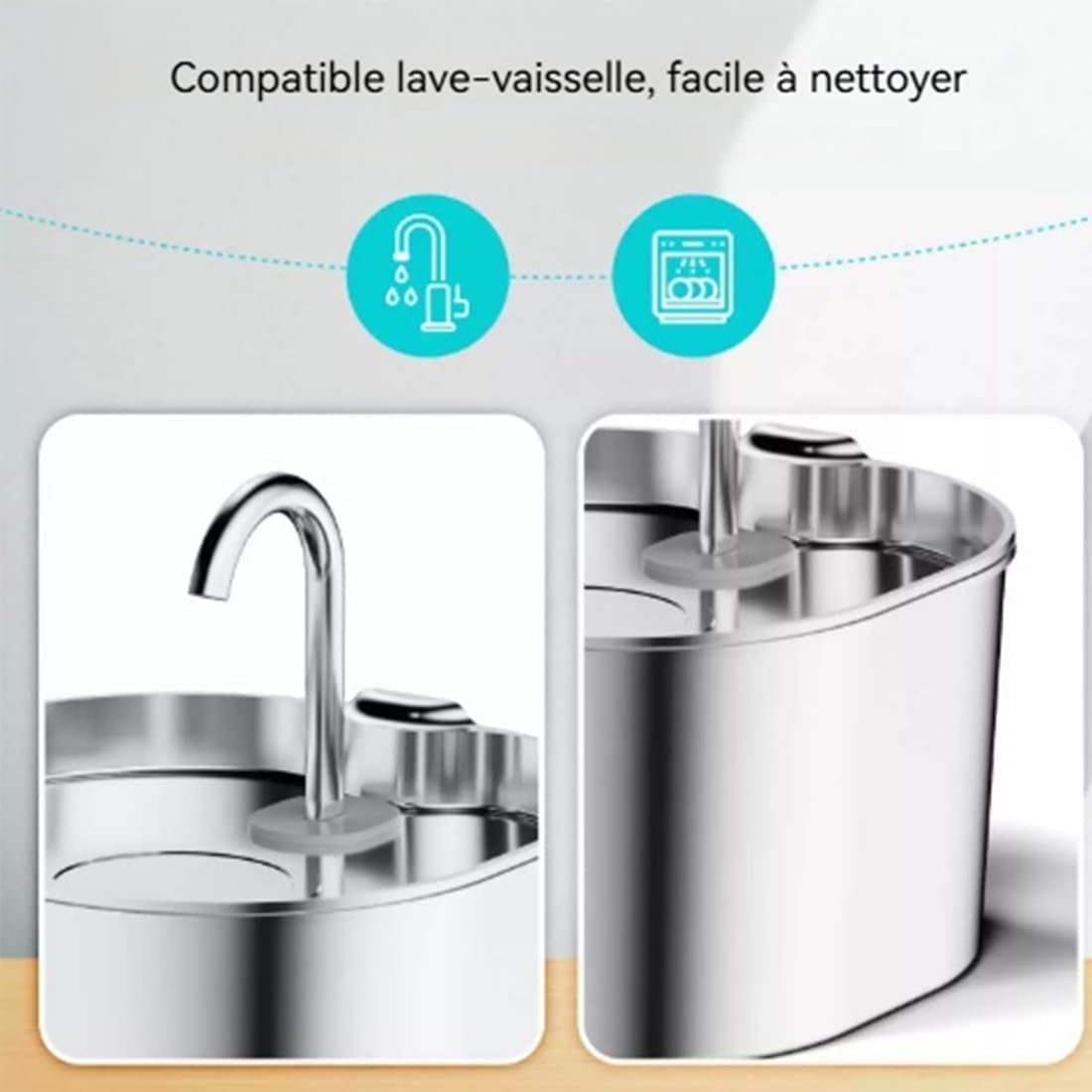 Fontaine Chat, 2,2l Fontaine à Eau pour Chat INOX, Silencieuse avec Triple Filtre, Distributeur Automatique, Facile à Mettoyer, LED Distributeur d'eau pour Chats, Chiens (1PC-A)