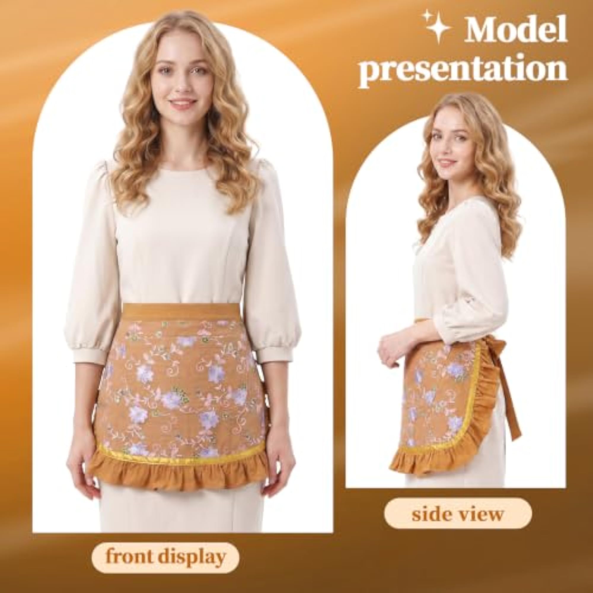 Waist Apron with Pockets Lovely Lace Embroidered