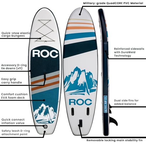 Image of Roc Inflatable Stand Up Paddle Board with Premium SUP Paddle Board Accessories, Wide Stable Design, Non-Slip Comfort Deck for Youth & Adults