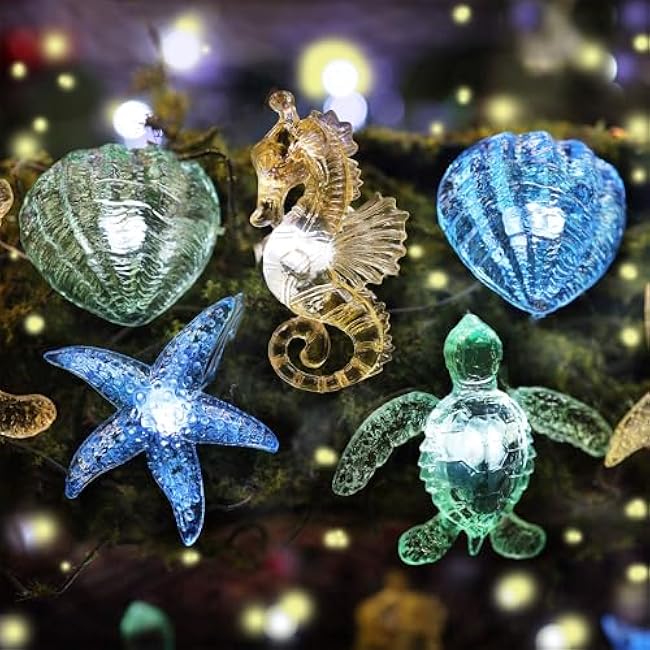 Bartlett Ocean Solar Lights Outdoor- 14ft 40LED Sea Life D¨¦cor Turtle Seahorse Shell Starfish-Waterproof Solar Fairy Lights for Outside Christmas Balcony Garden Yard Patio Fence Decoration