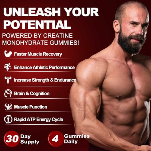 Image of Creatine Monohydrate Gummies for Men & Women, 8500MG Creatine Gummies Sugar Free Strawberry Flavored with L-Taurine, BCAA 2:1, B12 B6 for Boost Strength, Focus & Endurance, Vegan, Non-GMO, 120pcs