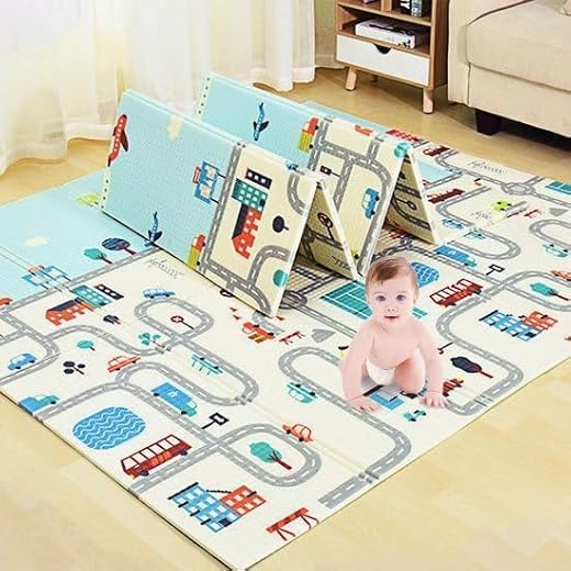 Xiva india Double Sided Water Proof Foam Toxic Thick Foldable Baby Play Mat, 180 X 150 Cm Reversible BPA Free Learning & C...