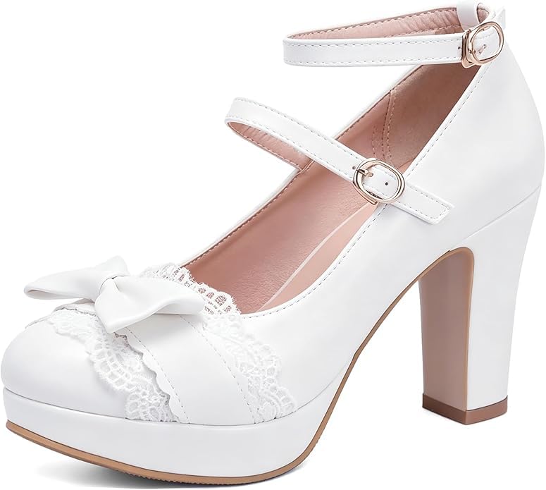 Image of MEOTINA Cute Bow Heels Mary Janes Shoes Women Dress Platform Strappy High Heels Kawaii Shoes