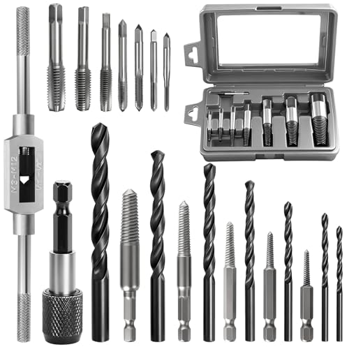 29 Piezas Juego de Extractores de Tornillos, con Extractor de Pernos, Macho de Roscar Métrico Set, Brocas en Espiral, para Tornillos, Pernos y Pernos Dañados, Rotos o Desgastados