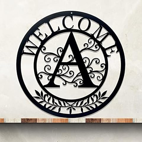CINPIUK Initial Welcome Sign, 12 Inch Metal Monogrammed Sign Farmhouse Front Door Porch Sign Wall Art Decor, Monogram Gift Rustic Welcome Wreath Hanging Ornament for Indoor Outdoor, A Cover