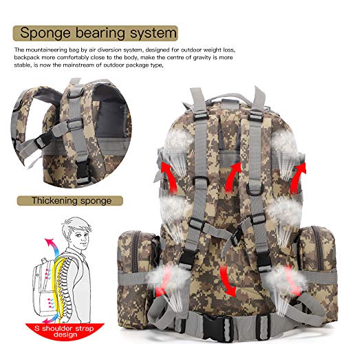 WintMing Military Tactical Backpack 45+10L Army 3 Day Assault Pack Molle Camping Hiking Rucksack Traveling Daypack (B08-ACU-Camo) - Thumbnail 7
