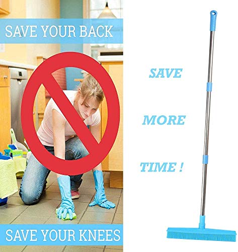 Landhope Carpet Rake Long Handle Pet Dog Hair Rubber Broom Squeegee Fur Remover Broom Carpet Brush 51 Inches Indoor Outdoor Push Broom Car Floor Cleaning Non Scratch Bristles Rug Rake Sweeper(Blue) #TOP7