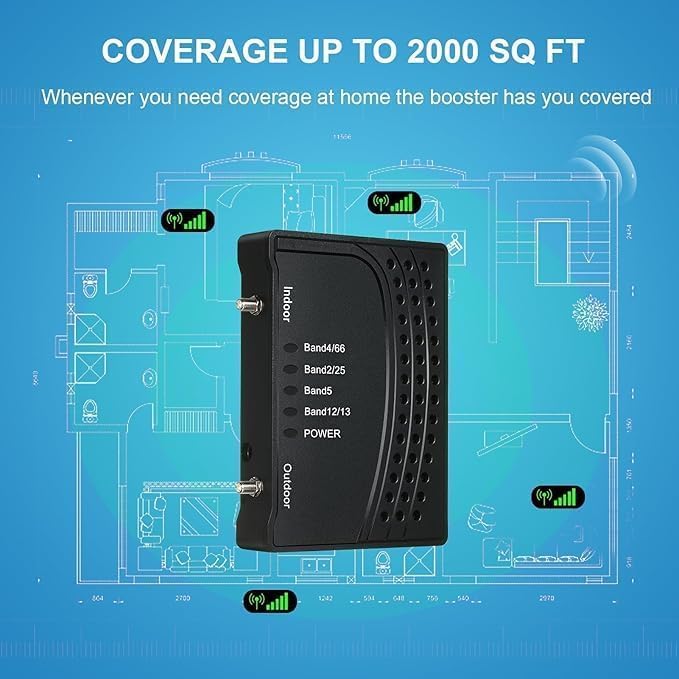 Image of Cell Phone Booster for Home,Up to 2000 sq ft,Cell Phone Signal Booster with Band 66 /25 /2 /4 /5 /12 /13 /17,Boost 5G 4G Data for All U.S. Carriers FCC Approved Cell Booster