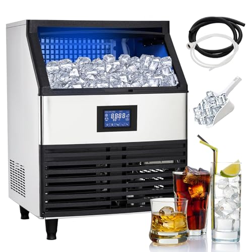Hielera Comercial de 440lbs/24h, con depósito de 88lbs y Panel de Control LCD, Incluye mangueras de conexión y Pala, para Negocio de Bar cafetería Restaurante 308lb/24h