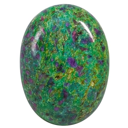Image of Certified Large Ruby Fuchsite Crystal Palm Pebbles Stones for Anxiety Stress Relief Massage - AAA Grade Original Healing Gemstone Agate Palm Stone for Yoga Meditation Spiritual Reiki Feng Shui