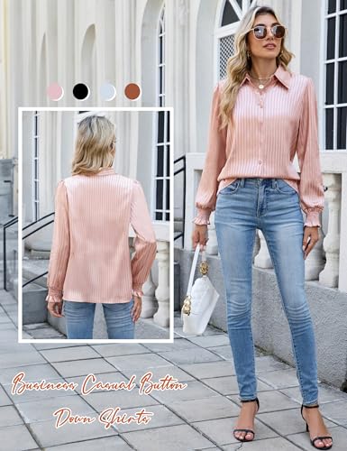 Blooming Jelly Blouses for Women Dressy Casual Button Down Shirts Business Casual Outfits Smocked Cuff Fall 2025 Tops3