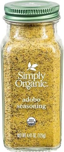Simply Organic Adobo Seasoning, 4.14-Ounce, Garlic, Onion& Pepper Blend, Add Depth Without Heat To Fish, Meats, Rice, Kosher