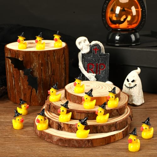 Image of JUNEBRUSHS 50 Pcs Halloween Mini Resin Duck, Tiny Witch Ducks Miniature Witch Hat Duck Figurine for Halloween Crafts Home Table Decorations