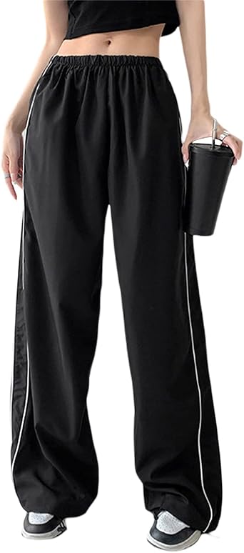 Women Fashion Cargo Pants Straight Leg Elastic Waist Vintage Y2K Baggy Jogger Loose Fit Trousers with Pockets