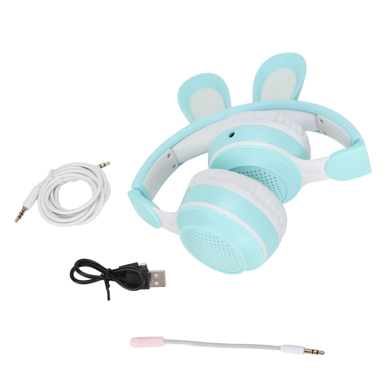 Auriculares para Niños, Auriculares Bluetooth 5.0 con Oreja de Conejo, Auriculares Inalámbricos Plegables con Luz LED sobre la Oreja, Soporte TF/AUX, Regalos para Niños, Niños Pequeños,(Verde)