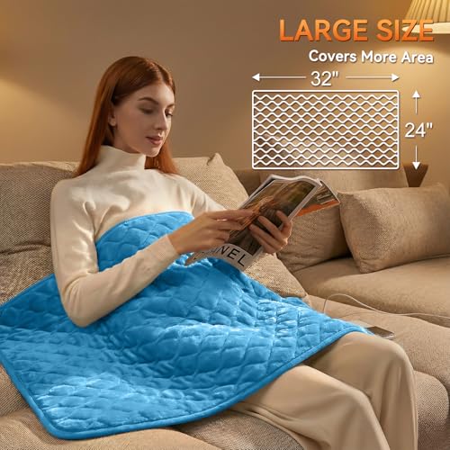 Image of King Size Electric Heating Pad for Back Pain 32 inchx24 inch Extra Large Heating Pad for Period Cramps Relief & Body Neck Shoulder Auto Shut Off Heat Pad Temperature Settings Machine Washable Blue