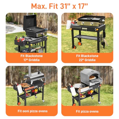 Portable Outdoor Grill Table, Folding Grill Cart Solid and Sturdy, Blackstone Griddle Stand Large Space, Blackstone Table with Paper Towel Holder, Grill Stand for Blackstones Griddle, Ninja Grills etc