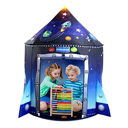 Secura Rocket Ship Kids Play Tent - Unique Space and Planet Playhouse Foldable Pop Up Tent for Indoor & Outdoor