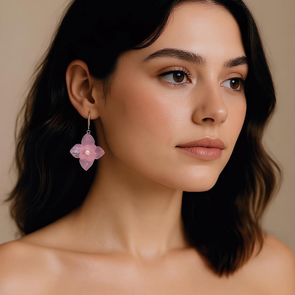 Handmade Real Flower Earrings for Women, Dainty Floral Dangle Earrings, Cute Aesthetic Jewelry，Unique Resin Botanical Jewelry Gift for teen Girls, Parties, & Birthday - Image 4