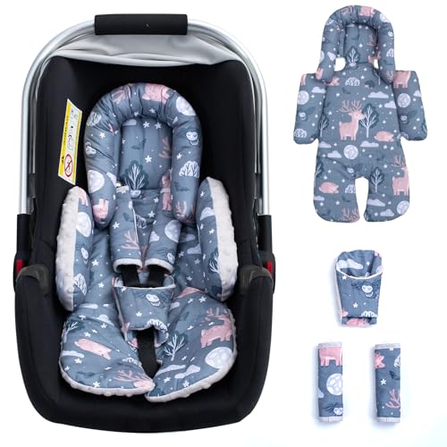 Infant Insert with Extral Shoulder Pads & Crocth Covers, 2-1 Thickened Carseat Head & Body Support for Infant, Soft Mink Dot Baby Car Seat Cushion for Stroller, Breathable Car Seat Insert for Newborn