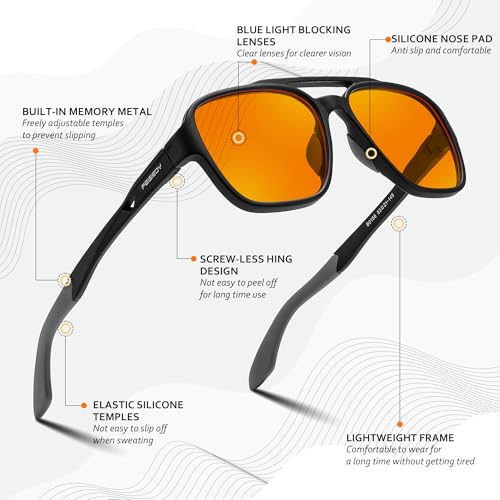 Image of FEISEDY Orange Blue Light Blocking Glasses for Woman Men Amber Lenses Computer Gaming Glasses for Better Sleep
