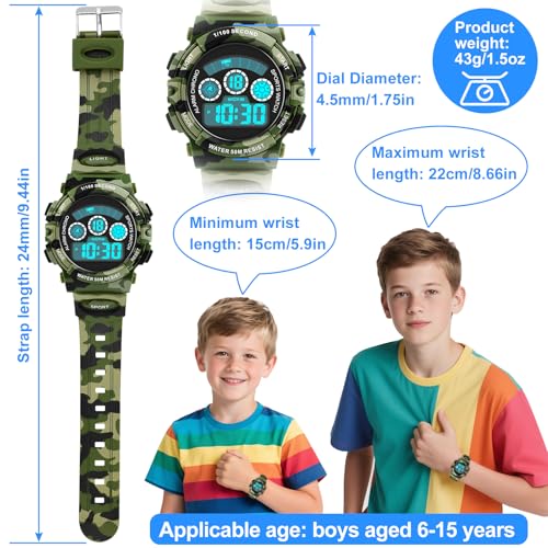 Image of Edillas Kids Digital Watch 7 Colors 50M Waterproof Sport Alarm Boys 7-15 | 7 Color Lights, 50M Waterproof, Alarm, Stopwatch, Easy to Read, Comfort Strap, Great Sport Watch for Outdoor Ages 7-15