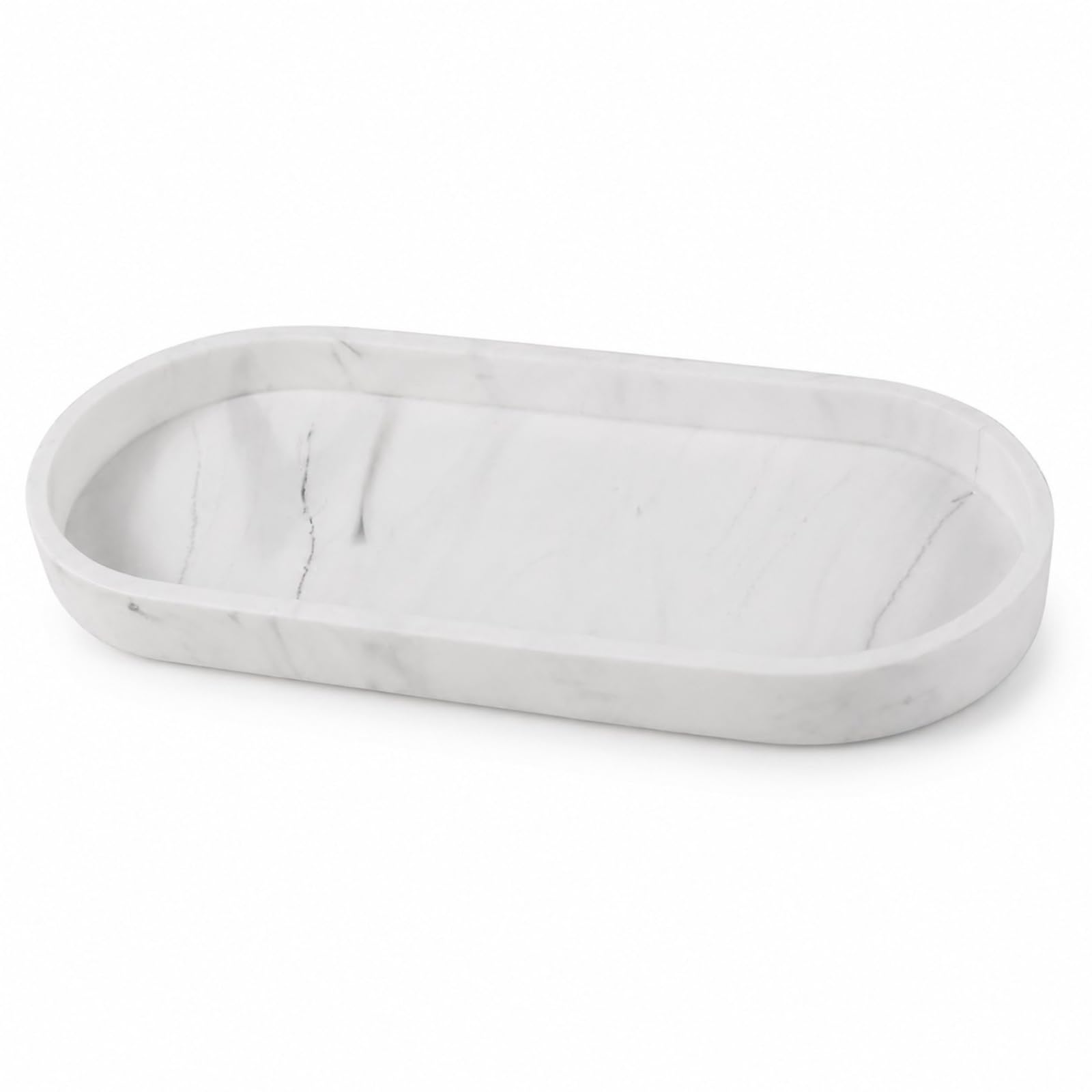 DCYQAIN Marble Effect Silicone Vanity Tray 25x11x1.8cm, Water Resistant Decorative Organiser Tray for Bathroom Kitchen Desk Soap Candles Jewelry Home Decor