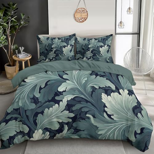 William Morris Art Duvet Cover Set Soft Lightweight Microfibre Quilt Cover With 2 Pillowcase Teal Acanthus Print Pattern 3 Pcs Bedding Set With Zipper Closure Super King 260X220Cm