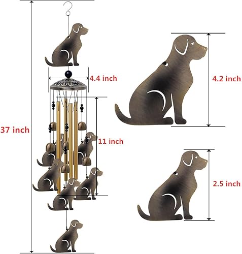 Miniatura 3 de Campanillas de viento para perros de jardín, decoración interior y exterior, con 4 tubos, 7 perros, campanas de viento románticas móviles para