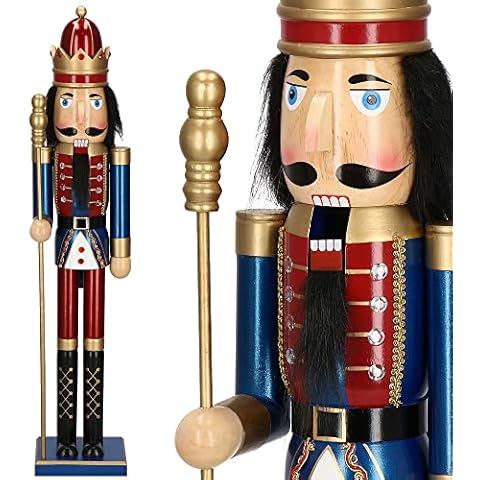 SPRINGOS Figura de cascanueces de madera rey con cetro, 90 cm Cover