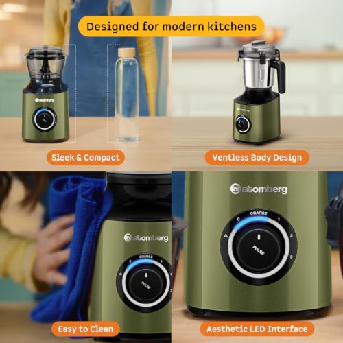 Image of Atomberg Zenova Mixer Grinder | Unique Coarse Mode for Silbatta-like Texture | Intelligent BLDC Motor | Safety Features | 4 Jars including Chopper | Hands-Free Operation (Olive Grove)
