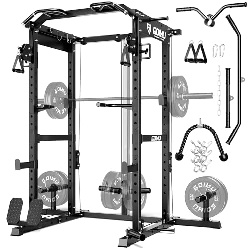 RH01 Power Cage Rack, 2000LBS Squat Rack with with Cable Crossover System&LAT Pull Down System, Multi-Function Workout Cage for Home&Garage Gym