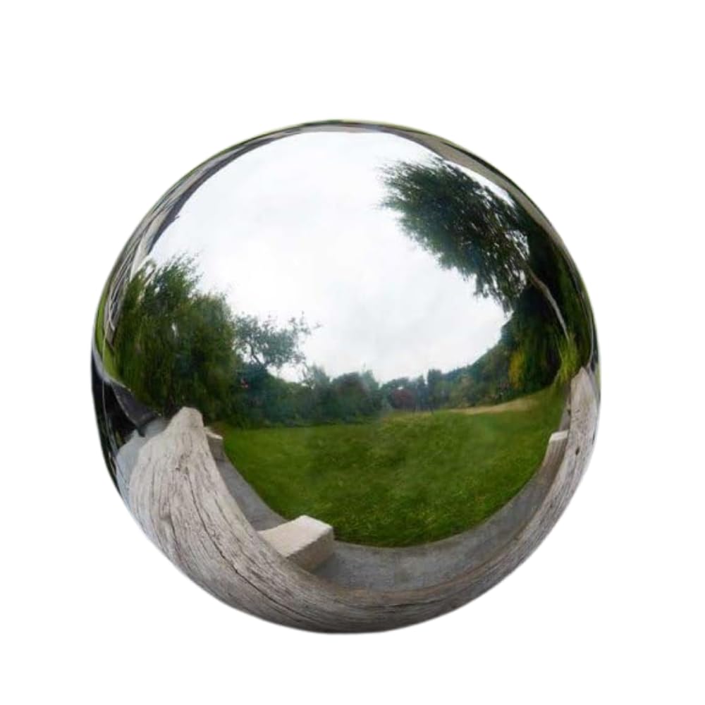 Garden Mile Bola de acero inoxidable de 20 cm, bola hueca de espejo pulido plateado, esfera reflectante, bolas flotantes, adornos de jardín de acero inoxidable para decoración de jardín (20 cm)