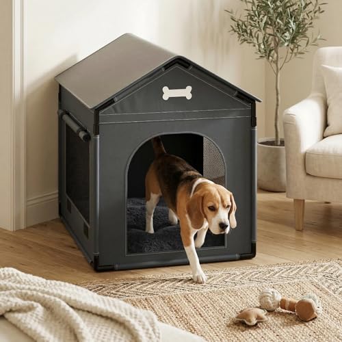 Hundehütte für den Innenbereich, Größe XL, weich mit Rahmen, wasserdichtes Haustierhaus für mittelgroße und große Hunde, warme Hundehöhle, Schlafnest mit weichem Kissen, 86 x 68 x 86 cm, Dunkelgrau