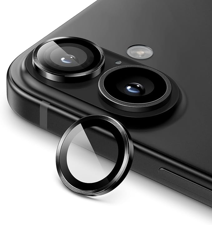 Image of CLITZ for iphone 16 /16 Plus camera lens protector Tempered Glass Aluminum Alloy Ring with Camera Cover (Black)