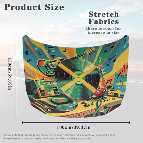 Image of Jamaican Flag Car Hood Cover Elastic Music Lover Jamaican Flag Automotive Exterior Accessories Guitar Vinyl Musical Note Pattern Sedans Hood Protection Suitable for Most Car