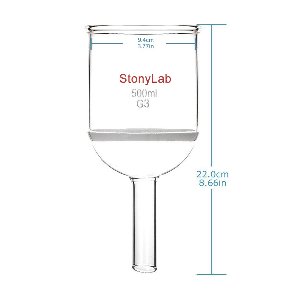 StonyLab Glas Büchner Trichter Filter, Borosilikatglas Buchner Filtertrichter mit Feiner Fritte(G3), 94mm Innendurchmesser, 100mm Tiefe - 500ml