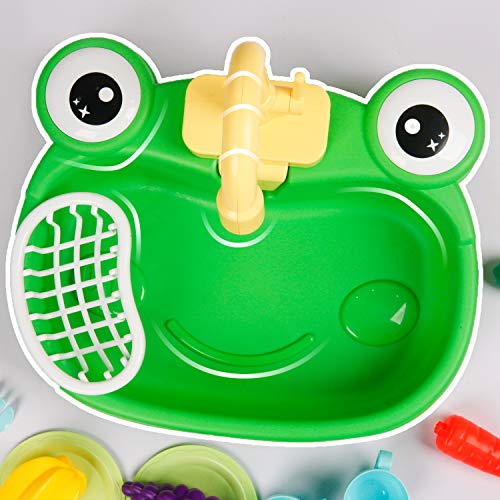 Ruibytree Play Kitchen Sink Toy, Water Toys for Kids with Electronic Dishwasher, Pretend Play Utensils Accessories and Play Cutting Food for Boys and Girls (Cute Frog) - Thumbnail 5
