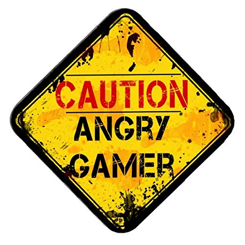 Vintage Advertising Wall Tin Plaque Large Square 20x20cm Pub Shed Bar Man Cave Home Bedroom Office Kitchen Gift Metal Sign - Caution Warning Yellow Game Zone Xbox Ps4 Angry Gamer inspired