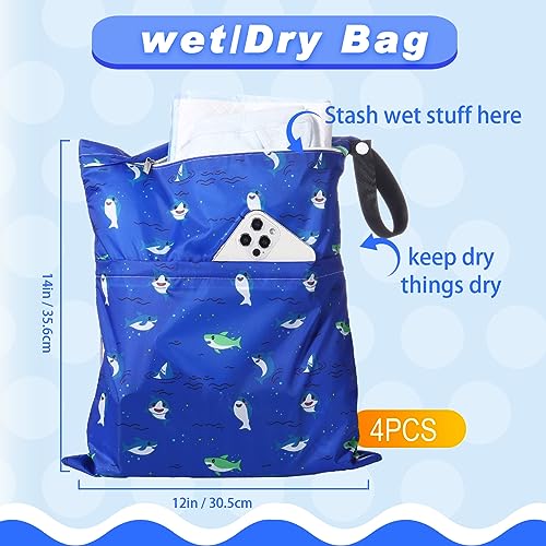 Frienda 4 Pack 12 x 14 in Wet Bags for Swimsuits, Waterproof Reusable Travel Wet Dry Bags with Zippered Pockets for Beach Pool Swimwear, Towels, Gym, Cloth Diapers, Summer Vacation(Nature) by Frienda - Used condition - Image 2