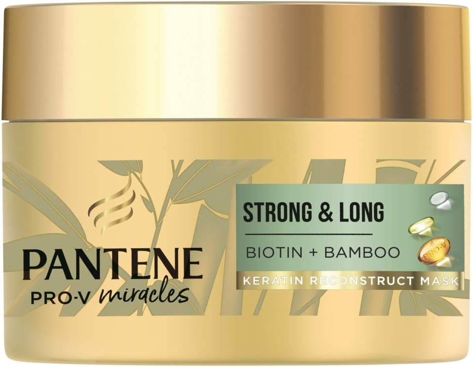 Pantene Miracles Strong & Long Keratin Hair Mask With Bamboo & Biotin helps reduce hair loss. Deep Conditioning Hair treatment for damaged hair, 160ml