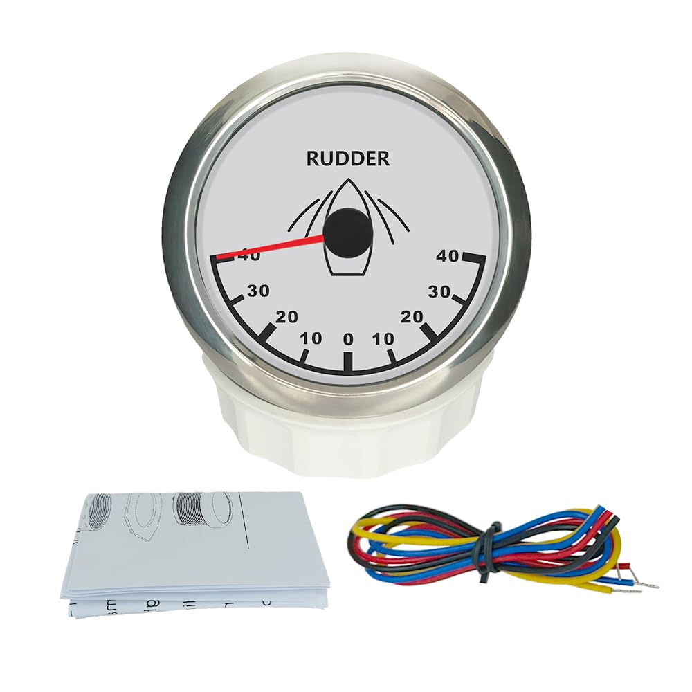 ELING 85 mm - Indicateur d'angle de gouvernail - Signal de 0 à 190 ohms - Avec capteur de gouvernail avec rétroéclairage - Pour bateaux à vitesse marine