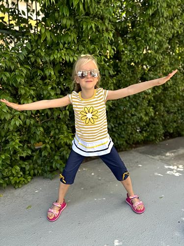 Image of LUKYCILD Baby Girls Summer Clothes Casual Clothing Suit Short Sleeve Striped T-Shirt +Pants