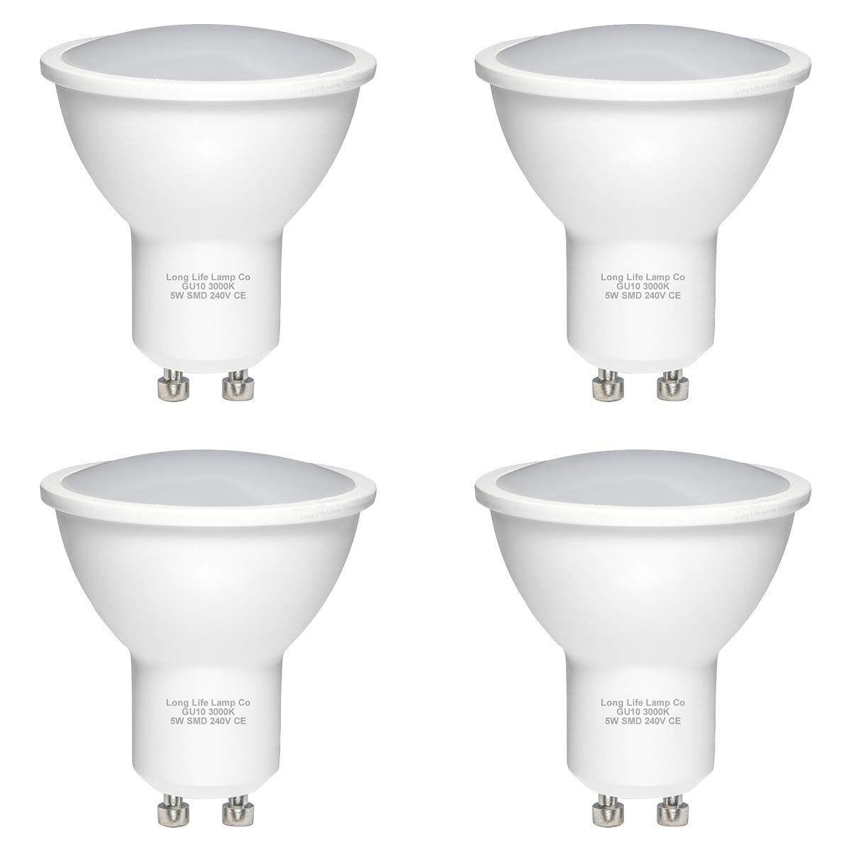 Long Life Lamp Company 4 Pack GU10 5W LED Beautiful Warm White Colour 50w Replacement