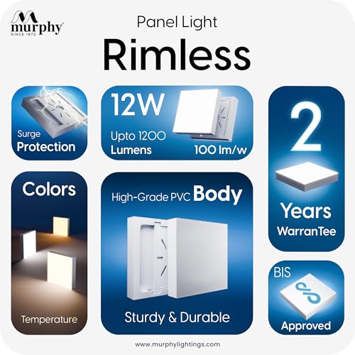 Image of Murphy 12-Watt Borderless Square LED Surface Mount Panel Light (Cool White, Pack of 12), No False Ceiling Required