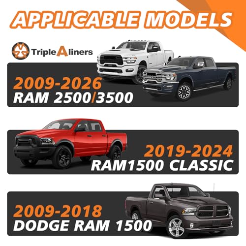 Image of TripleAliners Truck Mat Compatible with 2009-2018 Ram 1500&2500 /3500HD 2009-2026&Classic 19-24 Standard Tailgate Accessories, Tailgate Mat Custom Fit All Weather Pickup Liner, w /Tailgate Cap Protector